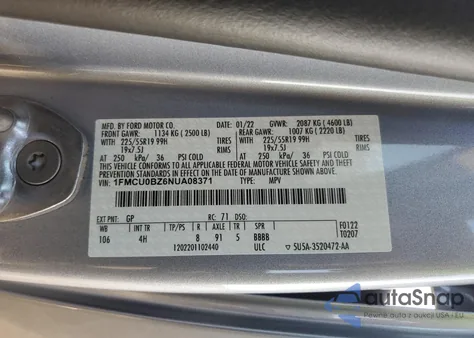 2022 Ford Escape Se from USA, damaged, VIN 1FMCU0BZ6NUA08371